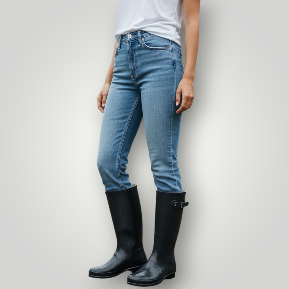 Nomad Womens Black Tall Rain‎ Boots 11 Waterproof Rubber Pull-On with Buckle
